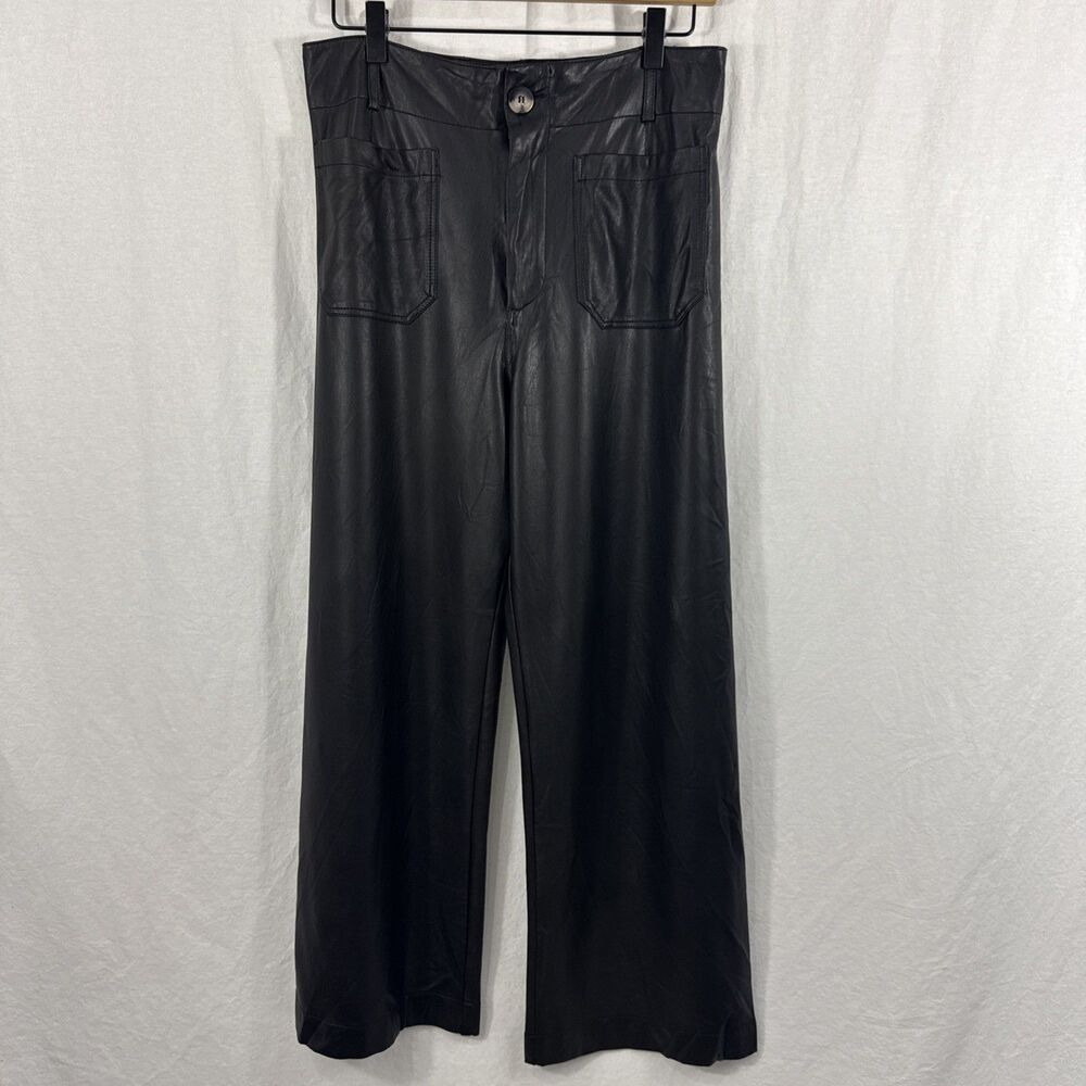 Maeve Anthropologie The Colette Wide Leg Black Faux Leather Crop Pants Womens 29